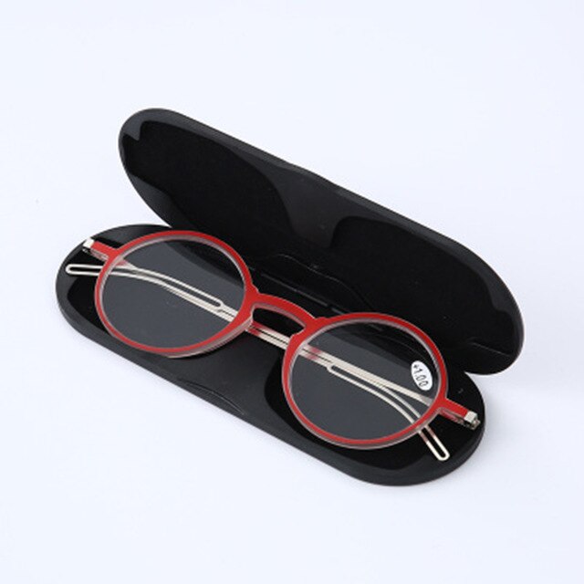Lichte Leesbril Ultradunne Portable Ver Zicht Brillen Anti-Blue Ray Bril Brillen Met Case Ronde Frame Bril: Rood / +350