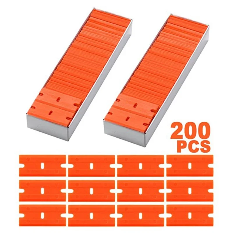 100 Pieces Two Cutting Plastic Razor Blade Label Clean Razor Glue Remover Window Glass Clean Scraper Car Wrap Sticker Squeegee: Brown