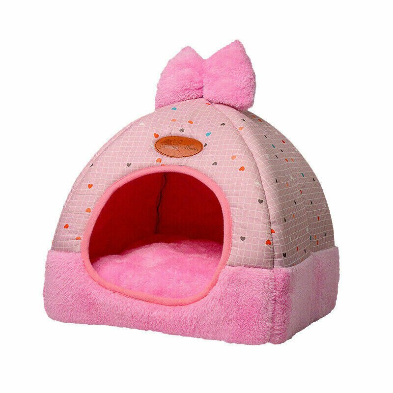 Casa de mascotas bonita iglú, cama de invierno de lana acolchada muy cálida, caseta para perros y gatos pequeños y medianos: Rosa / M