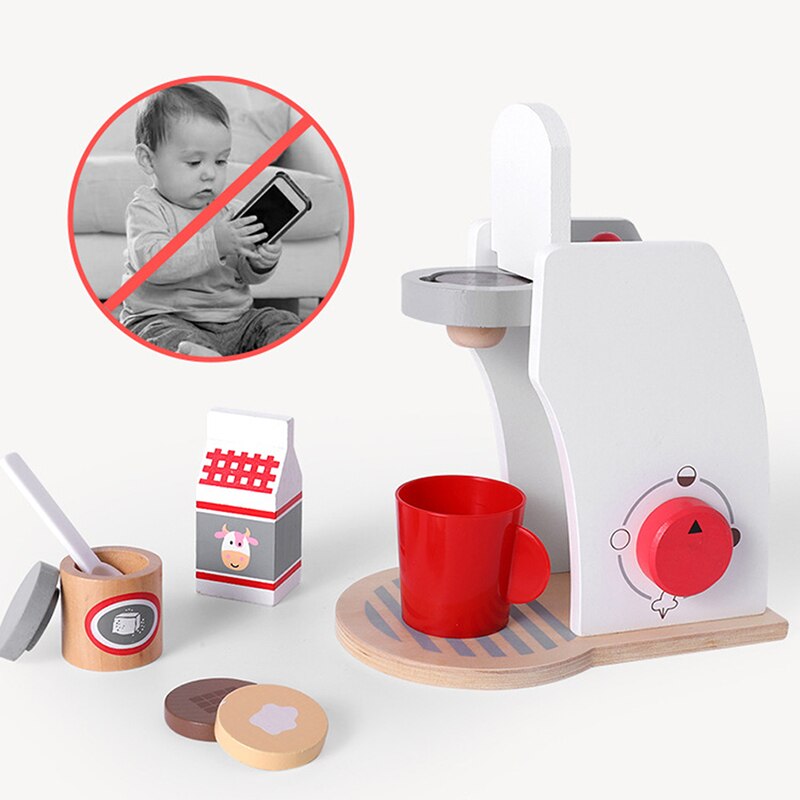Wooden Pretend Play Sets Simulation Toasters Bread Maker Coffee Machine Blender Baking Kit Game Mixer Kitchen Role Toy Wood: Coffee machine