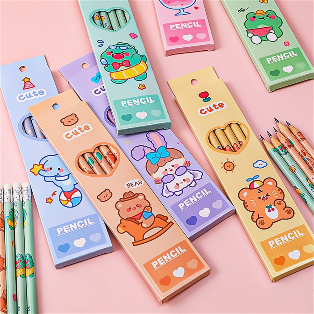 6 Pcs/Set Cute Cartoon Animals Kids Hb Standard Pencil Stationery Pencils For Kids Drawing Sketch Writing Suplies Students
