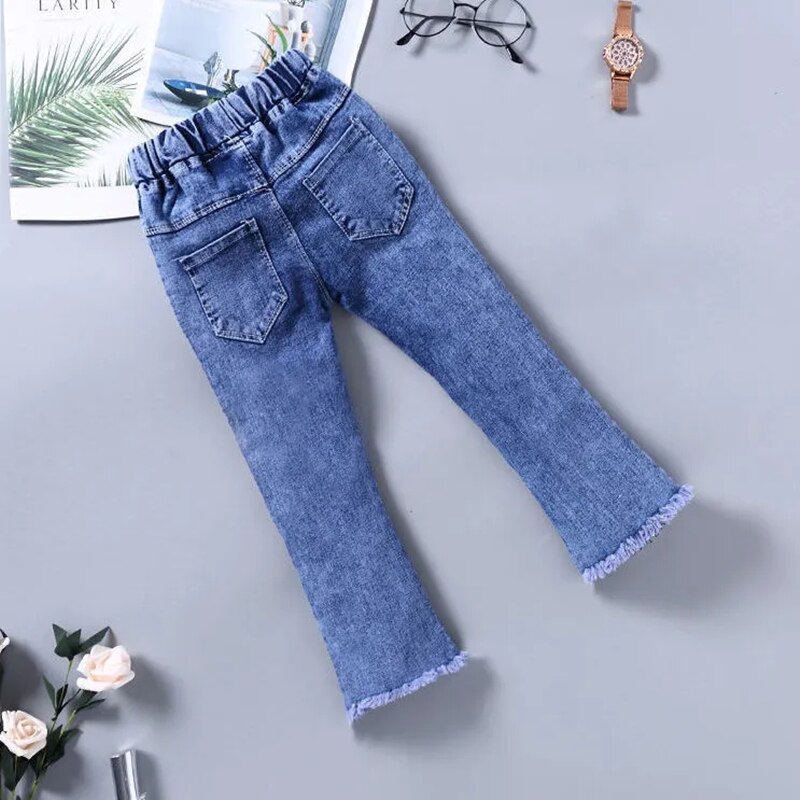 Meisjes Leuke Boog Blauw Jeans Lente Herfst Kinderen Bovenkleding Broek 2022 Denim Flared Broek Zachte Comfortabele Kinderen Broek