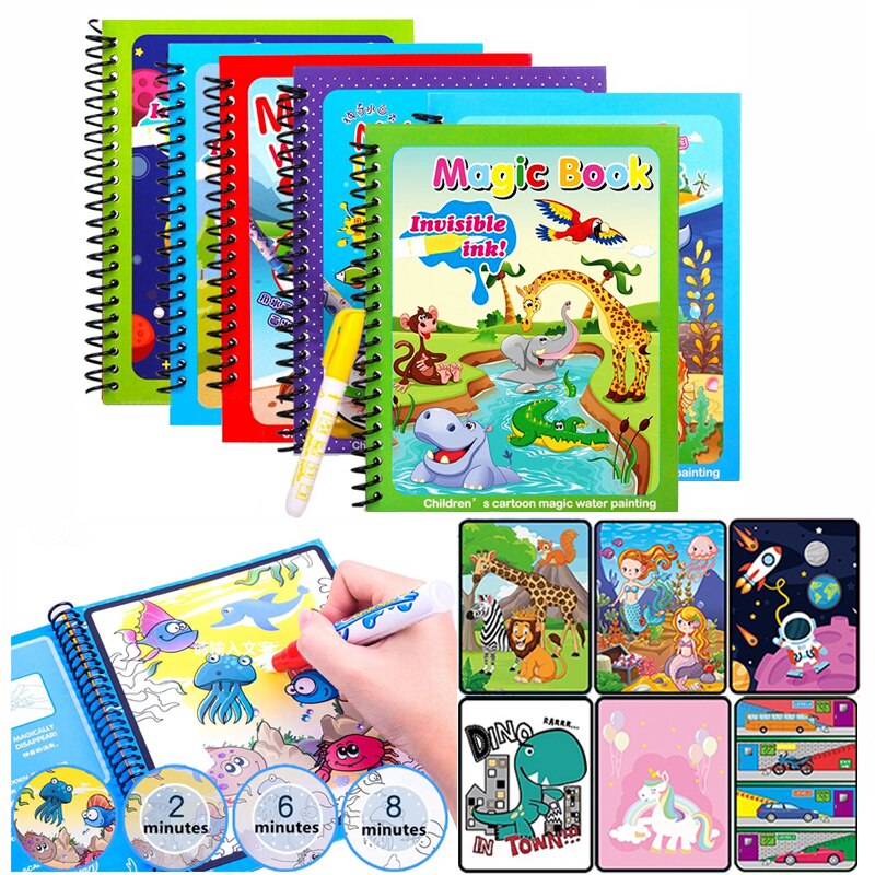 Animal Zoo Princess Magic Water Drawing Book Colorling Mermaid Cartoon Doodle Magic Pen tavolo da disegno giocattoli bambini regali per bambini