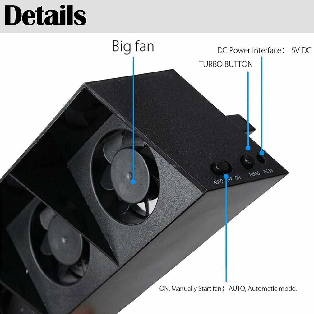 For PS4 console refrigerator cooling fan for PS4 external USB 5-fan Temperature control for Playstation 4 console