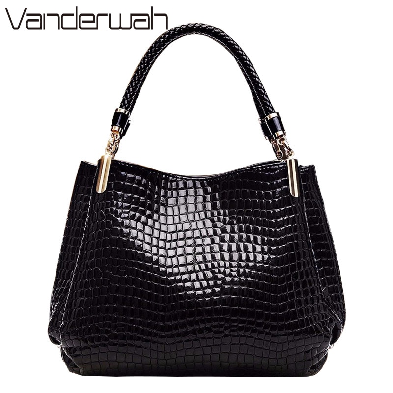 Crocodile Pattern Luxury Handbags Women Bags Winter PU Leather Top-handle Bags Woven Handle Ladies Casual Tote