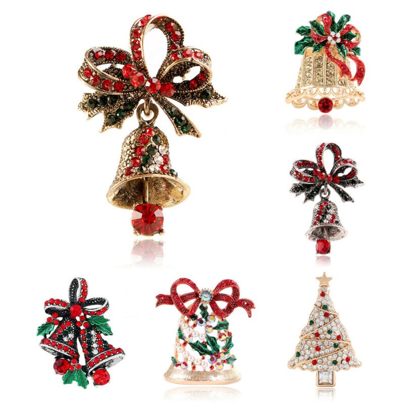 Etnische Stijl Broches Kerst Strass Boom Bell Broche Pin Crystal Kerstman Xmas Party Sieraden