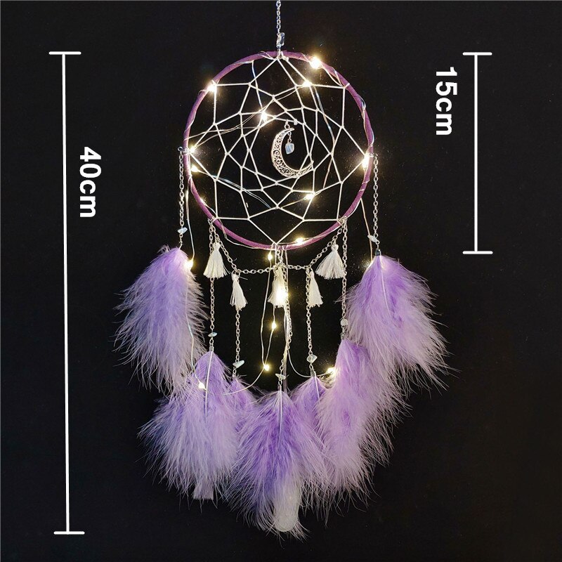 1 Pc Dream Catcher Led Handgemaakte Veren Nachtlampje Opknoping Thuis Kamer Decoratie Baby Muur Decor Voor Baby Bed Bumper decoratie