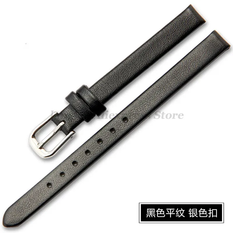 Correa de reloj de cuero suave para mujer, banda de 6mm, 8mm, 10mm, 13mm, 15mm y 17 MM, ancho de tamaño pequeño, correa de reloj de piel de vaca de primera capa: Black / 16 mm