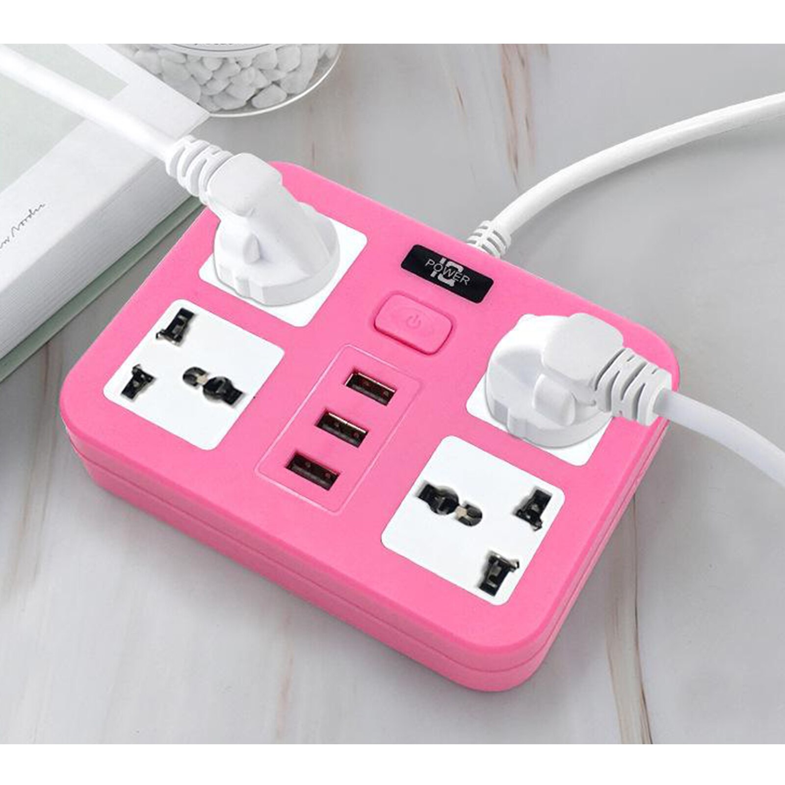 Travel Power Strip Socket 3 USB Ports Surge Protector Fast-Charging Compact