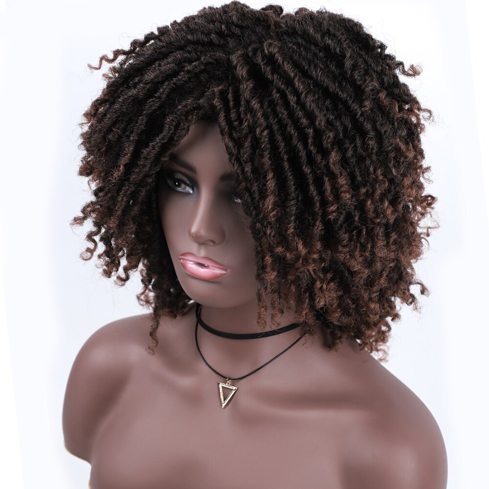 Moderne Koningin 14 ''Korte Synthetische Dreadlocks Pruiken Voor Zwarte Vrouwen Korte Zachte Pruik Zwart Bruin Gehaakte Vlechten Pruiken Warmte slip