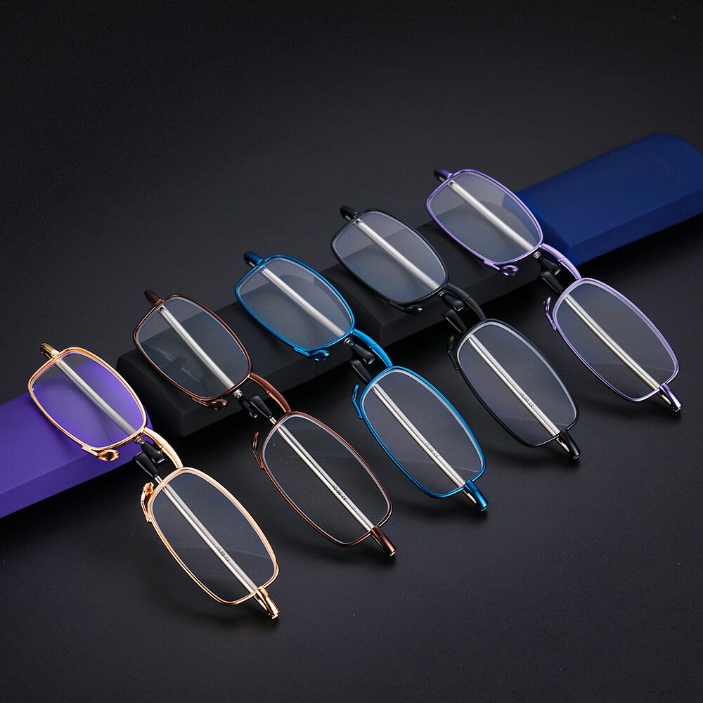 Men Women MINI Reading Glasses Folding Small Glasses Frame Black Metal Glasses Includes Original Case +1.0-4.0