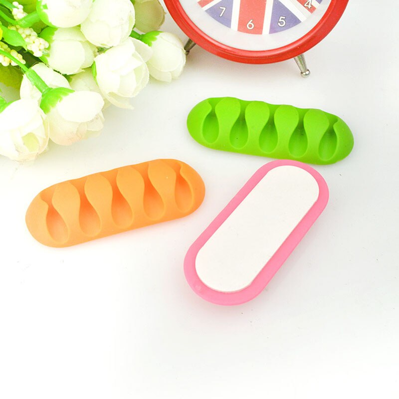 Cable Holder Protector Organizer Desktop Management Finishing Desktop Plug 5 Holes Strip Silicone Wire Retention Clips For Home