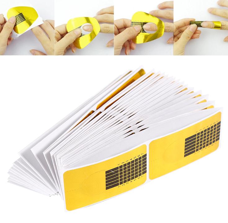100pcs/50pcs Gold Nail Art Forms Tip Sculpting Guide Stickers Salon Acrylic Gel Nail Tips Nail Extension Forms Sticker Tools: 100pcs