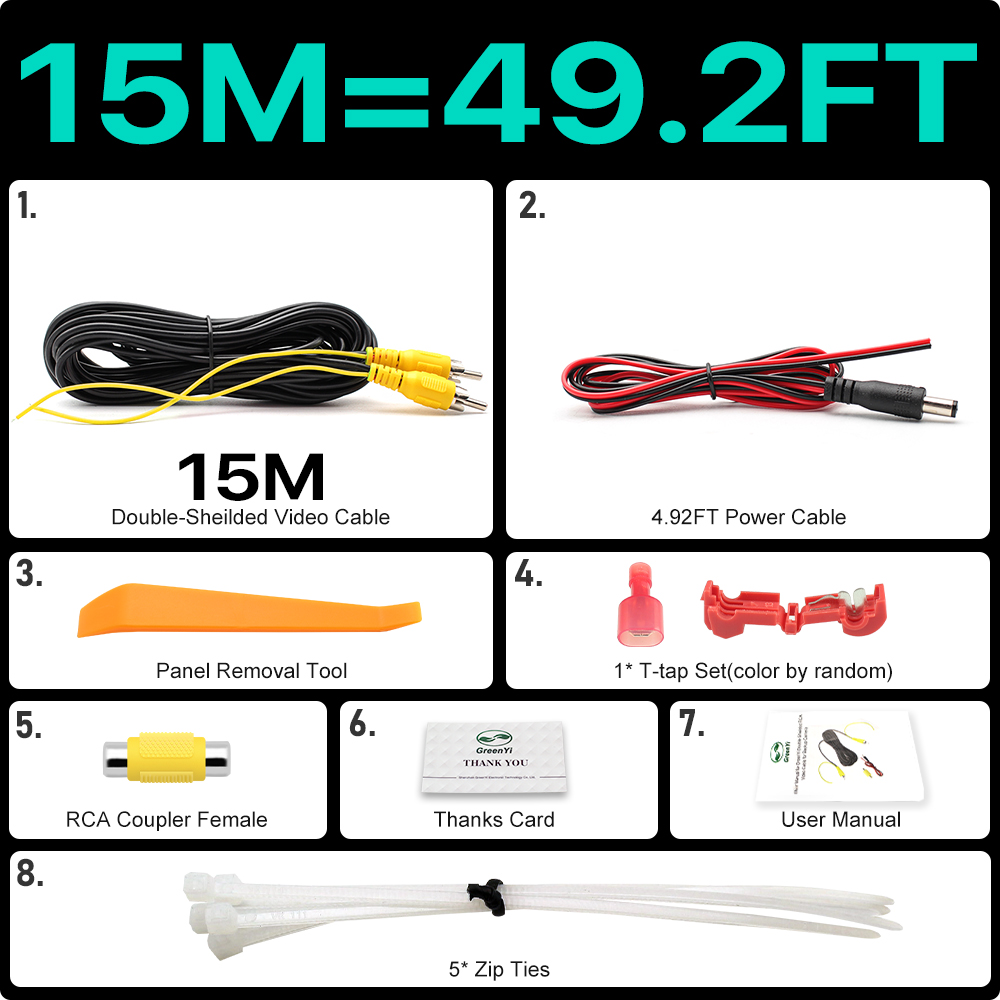 Cable de vídeo RCA de doble blindaje mejorado GreenYi para Monitor y conexión de cámara de visión trasera de respaldo extensión AV de 6m 10m 15m 20m