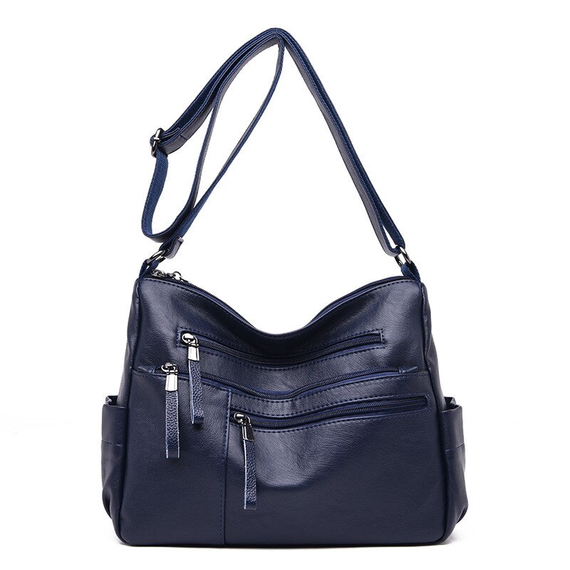 Multi-poche femme sacs à bandoulière concepteur de bonne en cuir femmes bandoulière sac de messager quotidien Portable dames sac à main: Blue