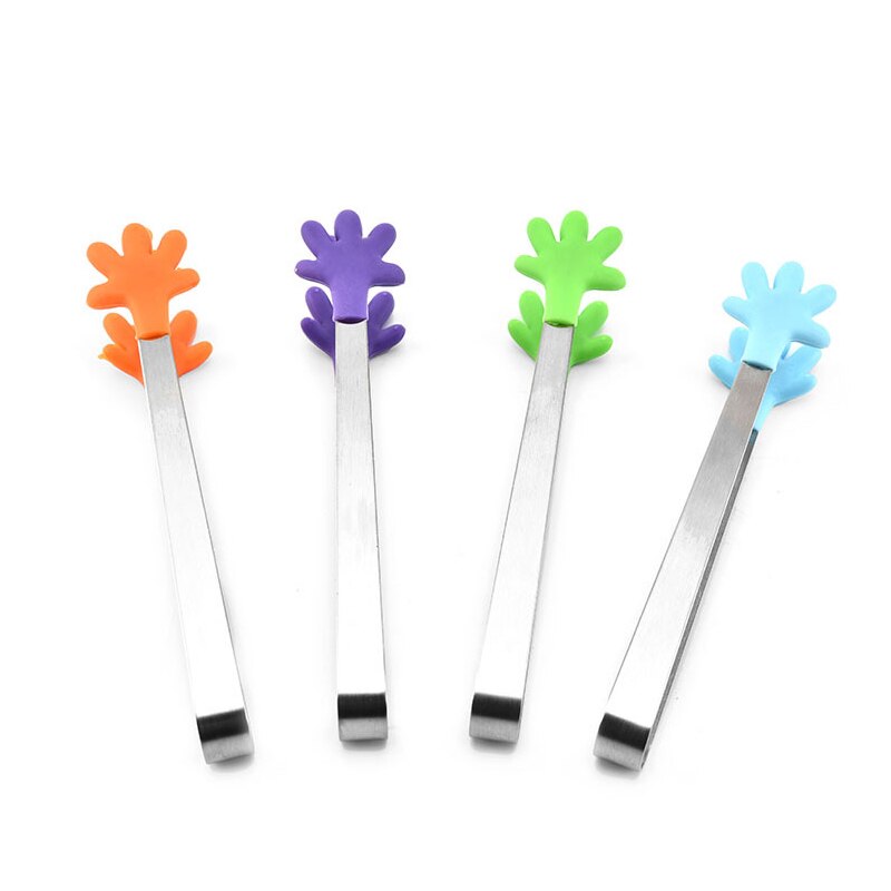 1pc pequeño palma de silicona de cocina de acero inoxidable cocina hielo pinza de alimento barbacoa ensalada mano Clip comida hielo azúcar pinza para barbacoa herramientas