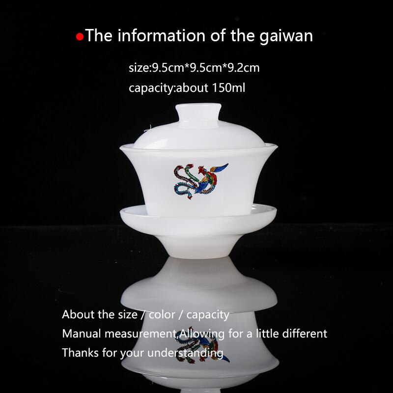 Thee Kom Schotel Deksel Kit 150ml Jade Porselein Gaiwan Zilver Decor