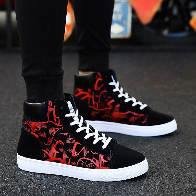 Top fritidssko til mænd, høje sneakers, vulkaniserede sko til mænd, platformssneakers, skateboardsko: Rød / Eur 44 (us9.5)