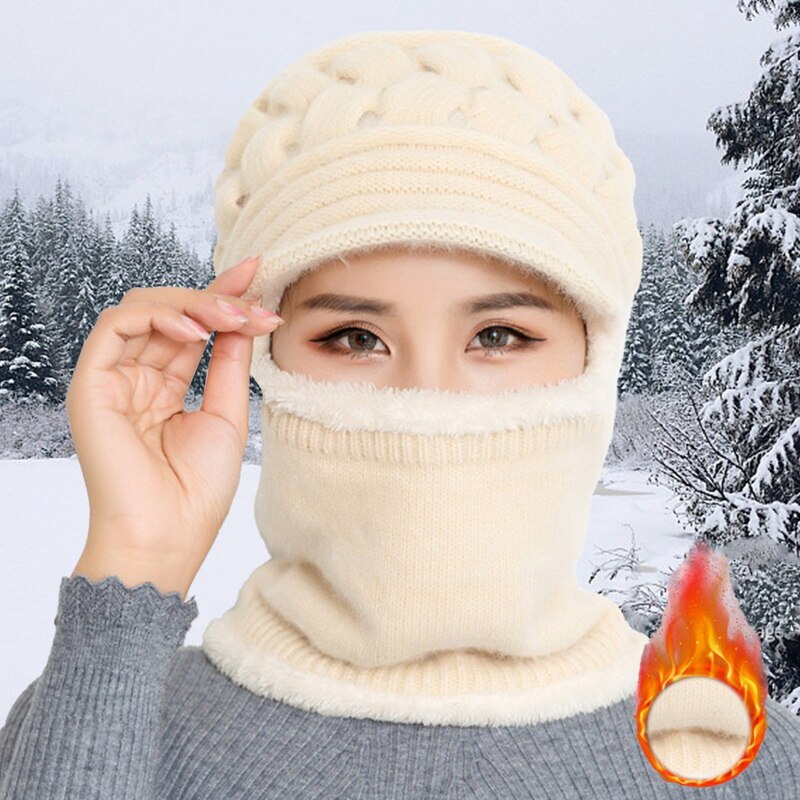 Dames winter warme wollen muts met dikke bib masker en gehoorbescherming muts dames warme gebreide wollen muts stofdichte fietsmutsen