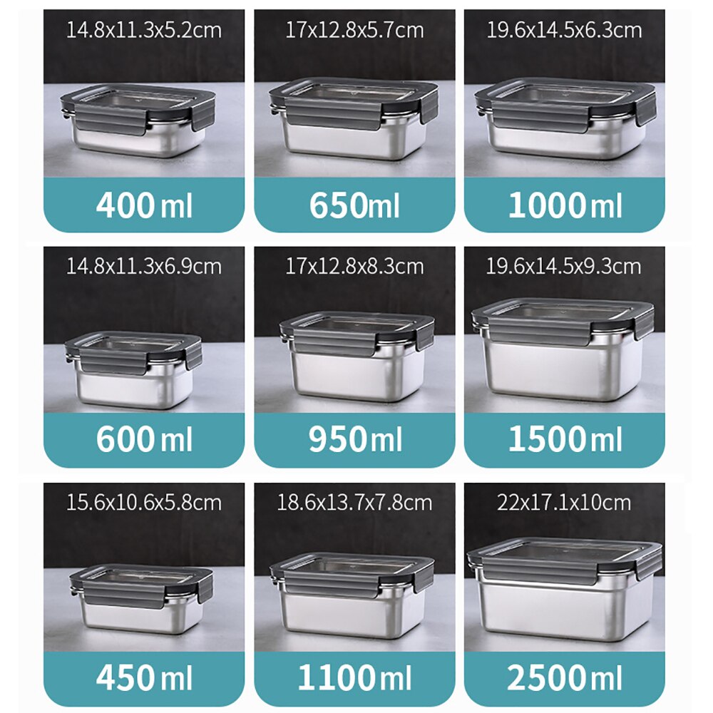 Refrigerator Food Container Set 304 Stainless Steel Meat Freezing Storage Containers with Lids Kitchen Keep Fresh Airtight