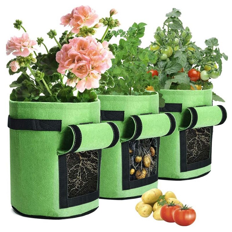 3 Packs Of Potato Planting Bags and 7-Gallon Planting Bags for Garden Indoor Vegetable Planting Bags Green