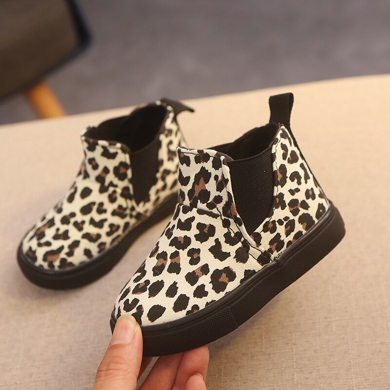 Leopard børnelærred sko drenge piger afslappet high-top sneakers ankelstøvler til baby doven sko koreanske skridsikre
