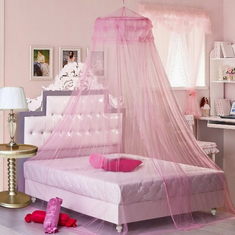 Hanging Mosquito Net Round Baby Kids Lace Four Corner Student Canopy Bed Mosquito Net for Children Girls Room Decoration: light pink3