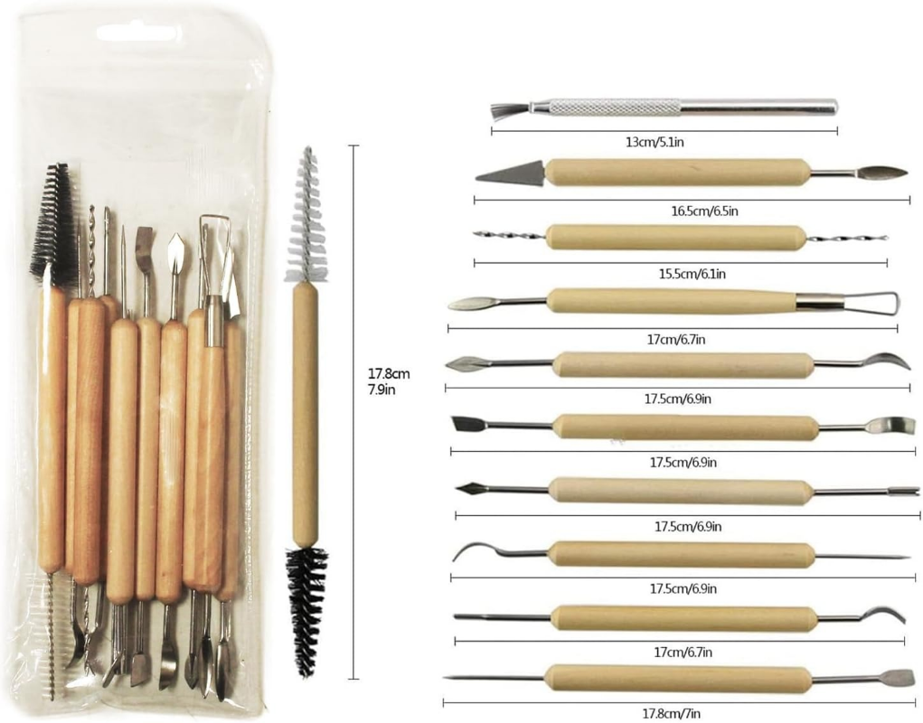 Alle gereedschappen voor keramiek, polymeerklei, boetseren, modelleren, kunstsculptuur, pottenbakken, gereedschapset, stippelmes, vormmes, snijder, klei