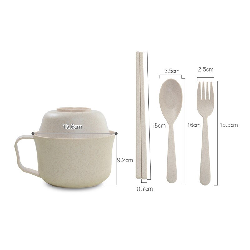 1Pcs/Set Instant Noodles Bowl with Lid Handle Dinnerware Wheat Straw Japanese Style Soup Ramen Microwaveable Set