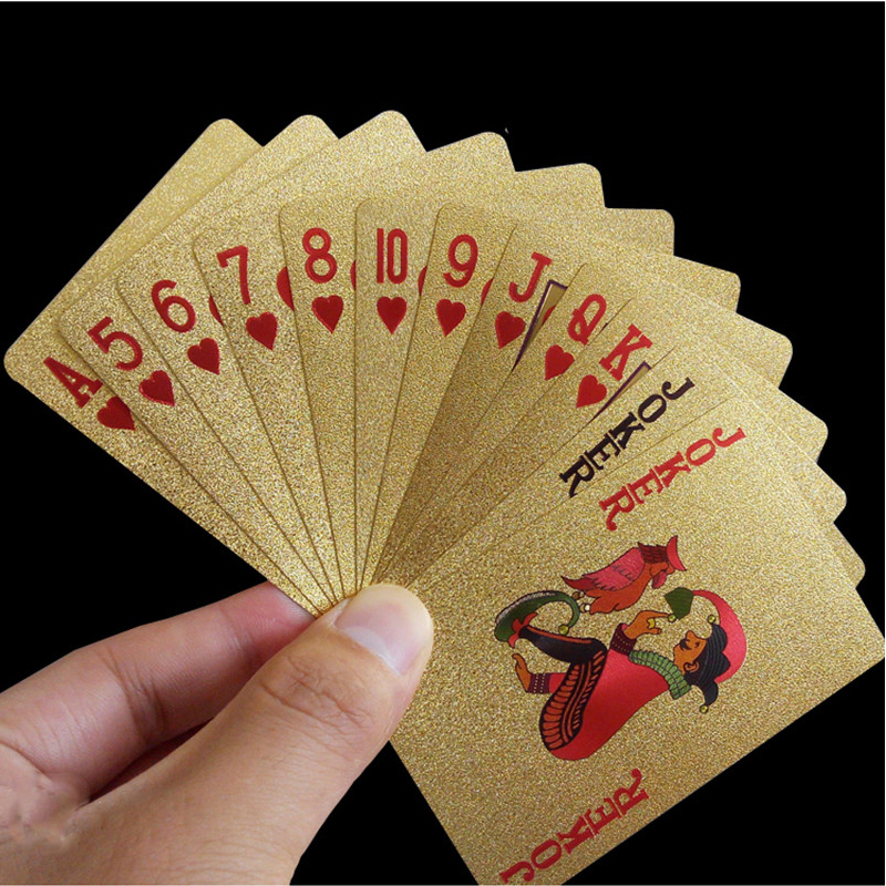 24K Gold 3D Sticker Waterdicht Magic Card Speelkaarten Poker Game Dek Goudfolie Poker Set Stickers Plastic Poker kaarten 52 + 2 Stuks