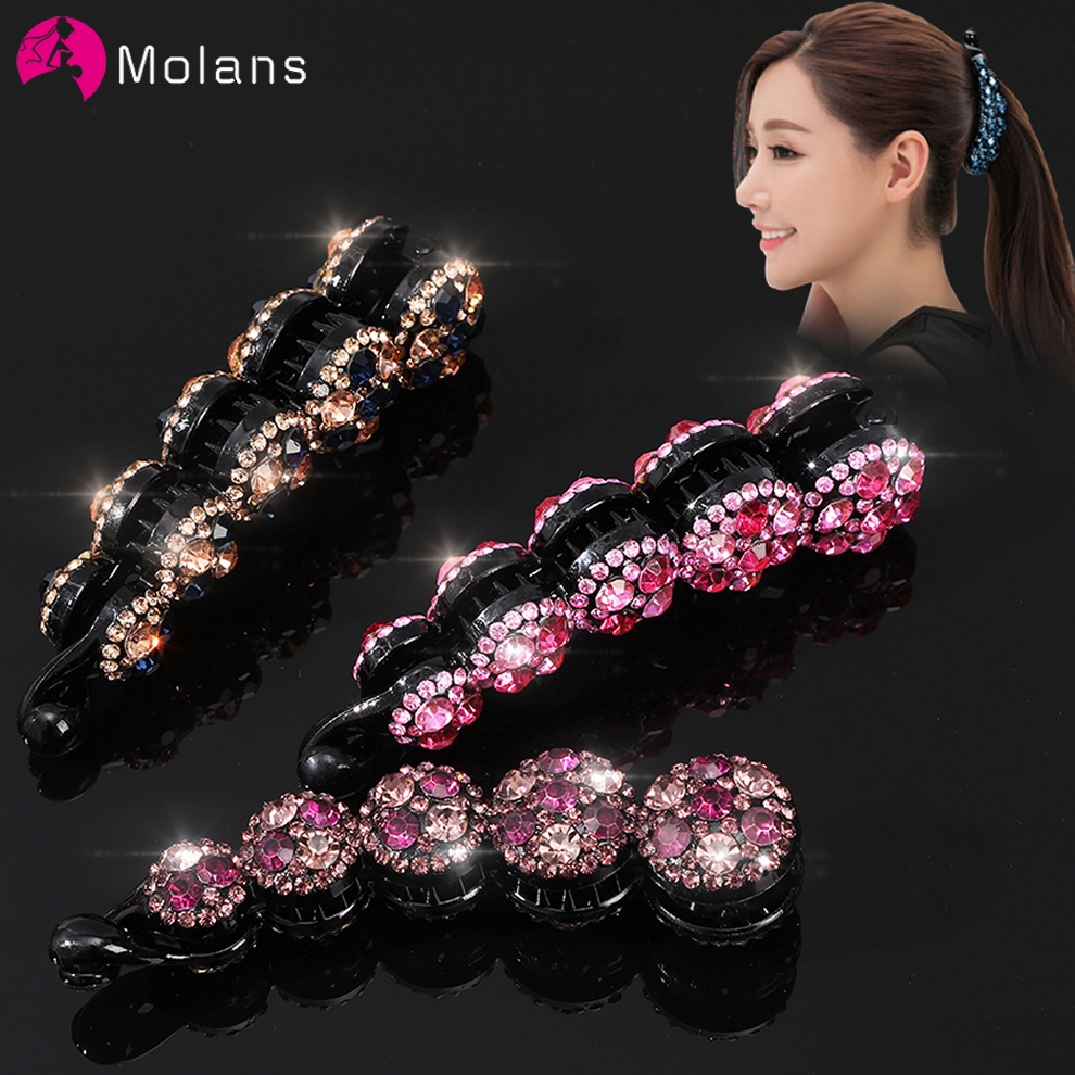 Molans Rhinestone Haarspelden Muti-Kleur Diamant Twist Haarspeld Plastic Banaan Clip Voor Meisjes Haar Grips Haaraccessoires