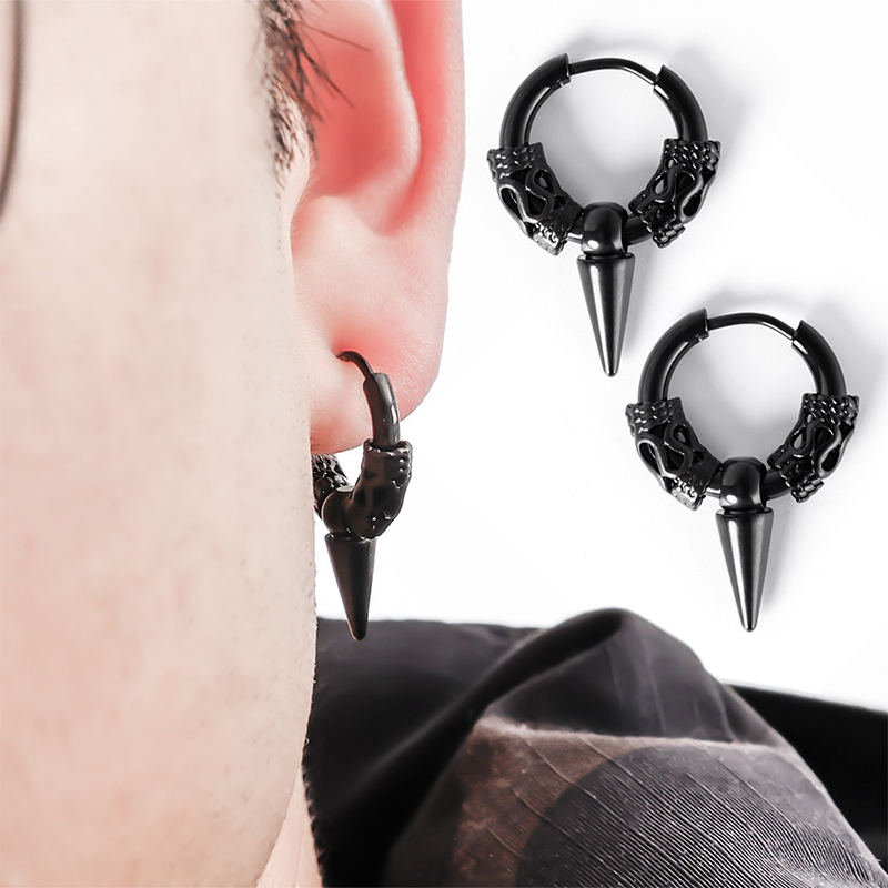 1 paire de boucles d'oreilles gothiques Punk en acier inoxydable pour hommes et femmes, Hip Hop Rock Vintage motif Dragon, cercle, bijoux