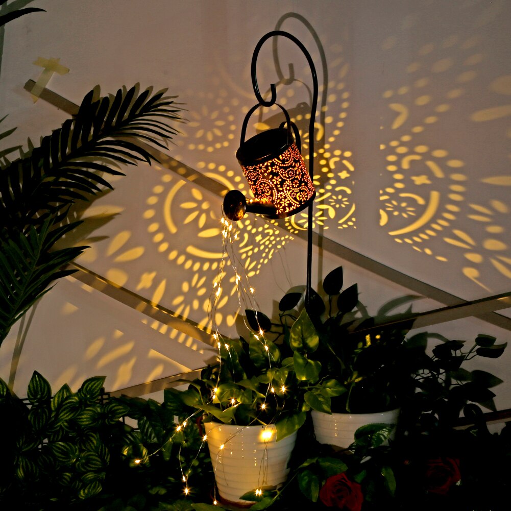 Regadera Solar para exteriores, lámpara de adorno de arte para jardín, decoración de luces LED de ducha de hierro ahuecadas, cadena de luces decorativas para jardín