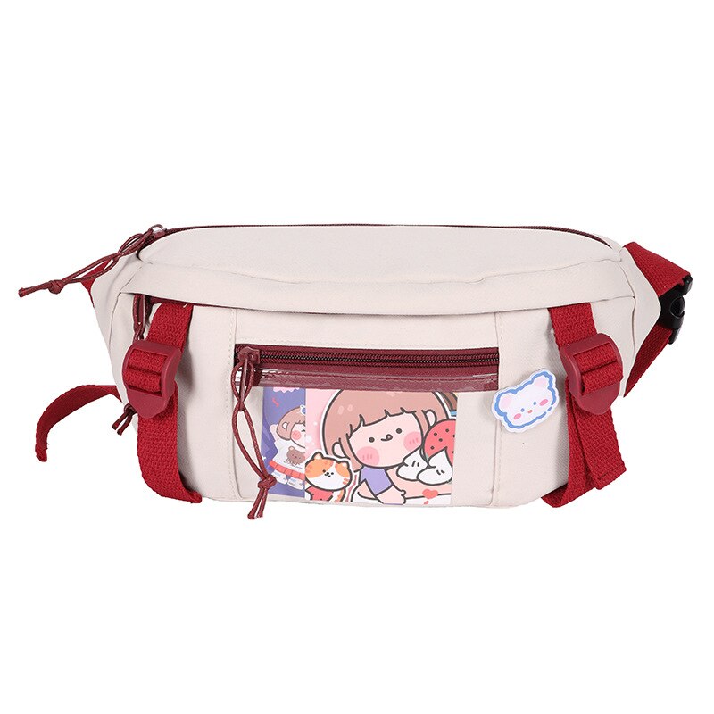 Mode Taille Zakken Vrouwen Nylon Leisure Pure Kleur Fanny Pack Meisjes Crossbody Borst Bag Leuke Student Riem Taille Packs: white