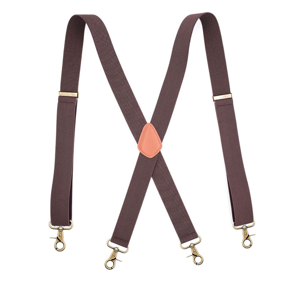 Vintage koukku henkselit miehille häät 3.5cm leveää x-musta raskas iso korkea säädettävä joustava housujen olkaimet olkaimet-musta: Punaruskea