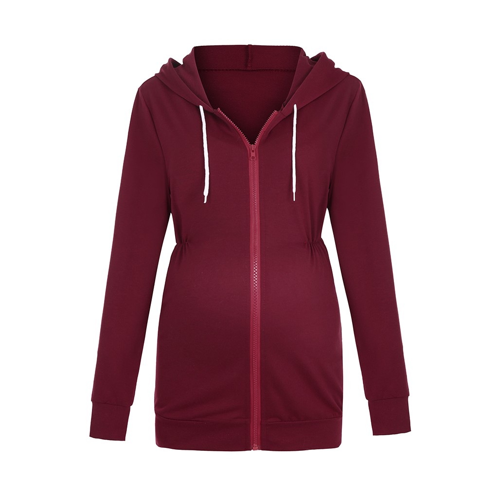 Maternity Breastfeeding Hoodie Sweatshirt Autumn Winter Pregnant Women Clothing Lactation Clothes For Nursing Mothers Tops: Burgundy / S