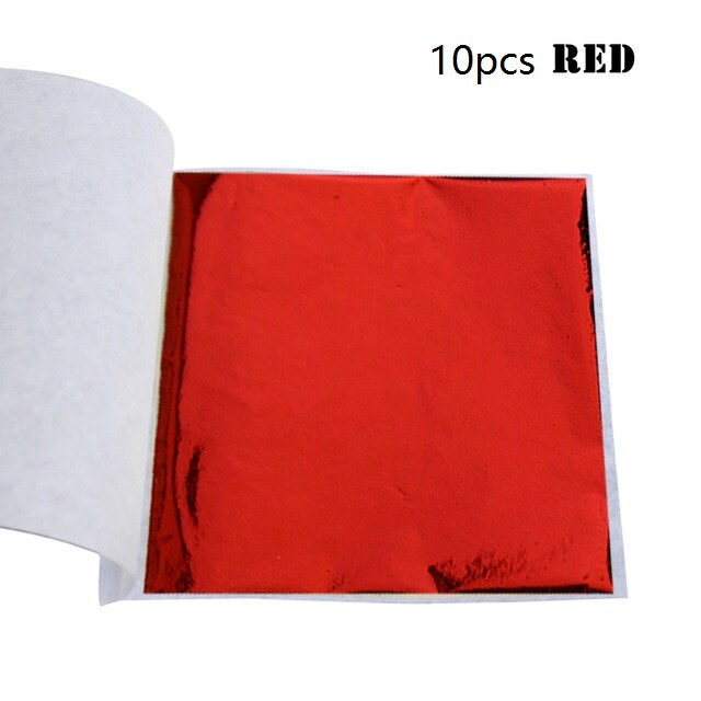 10 Stck Gold Folie Papier DIY Nagel Gold Blatt Blätter Malerei Gold Blatt Papier Harz Dekoration Gold-überzogene Möbel Gold Folie: rot 10Stck