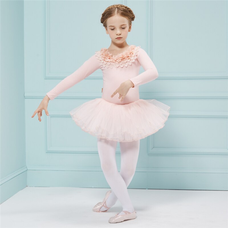 Gekämmte Baumwolle Ballett Kleid Ballettröckchen Ballett Danse für Mädchen freundlicher freundlicher Lange Ärmel Tüll tanzen