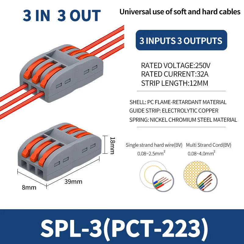 1 In Multiple Out Push-in Electrical Wire Connector Terminal Block Universal Fast Wiring Cable Connectors For Cable Connection
