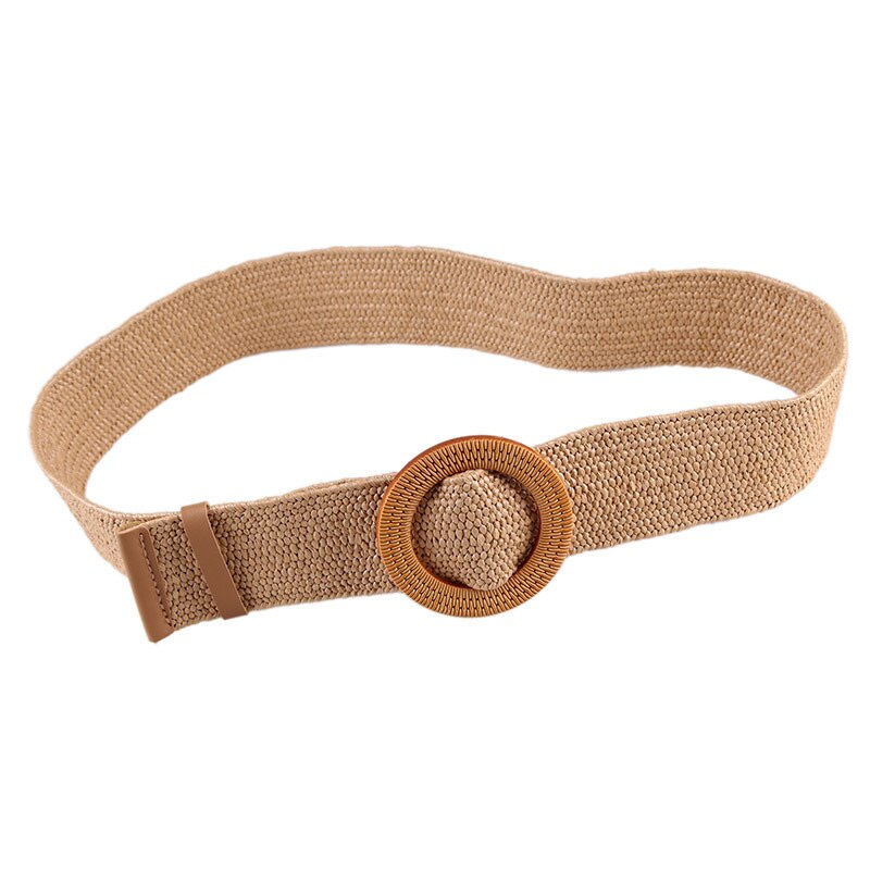Vintage Knitted Wax Rope Wooden Bead Waist Rope Women Smooth Buckle Belt Woman Woven Female Elastic Braided Belt BZ48: Style 5
