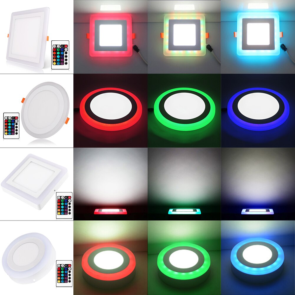 Rgb Led Ronde Vierkante Dimbare Oppervlak Verzonken Panel Licht Kleurrijke Rgb Plafondlamp Paneel Licht + Afstandsbediening 5W 9W 16W