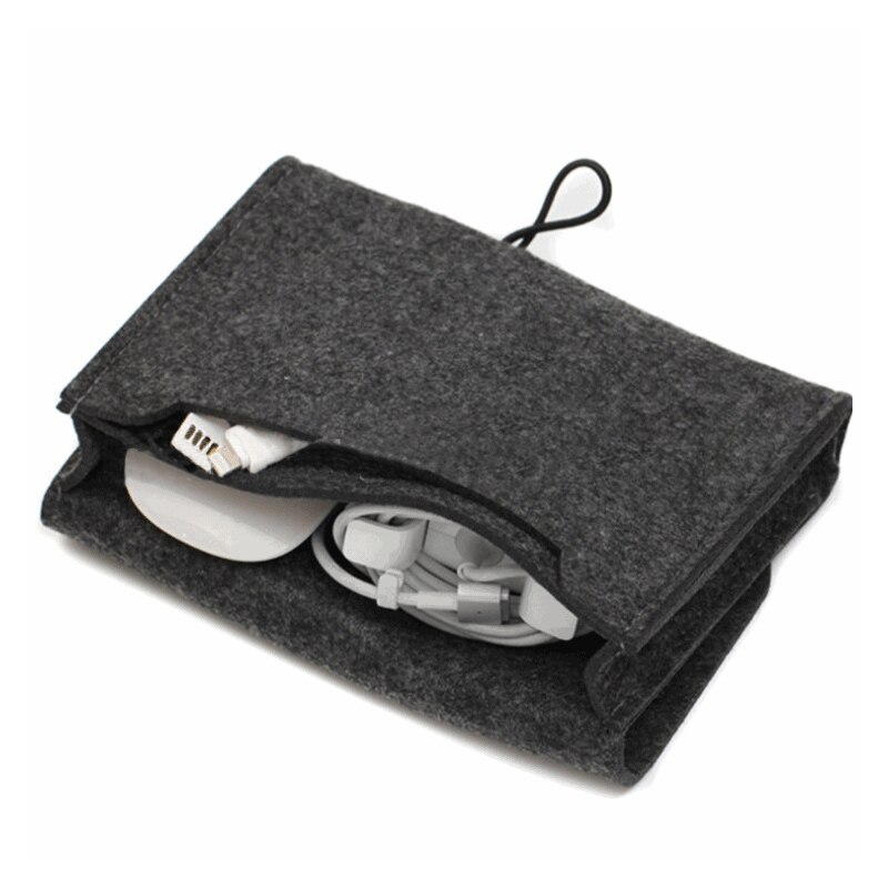 Wool Fiber Power Bank Storage Bag Mini Sofe Felt Pouch For Data Cable Mouse Travel Organizer Electronic Gadget Organizador Bag
