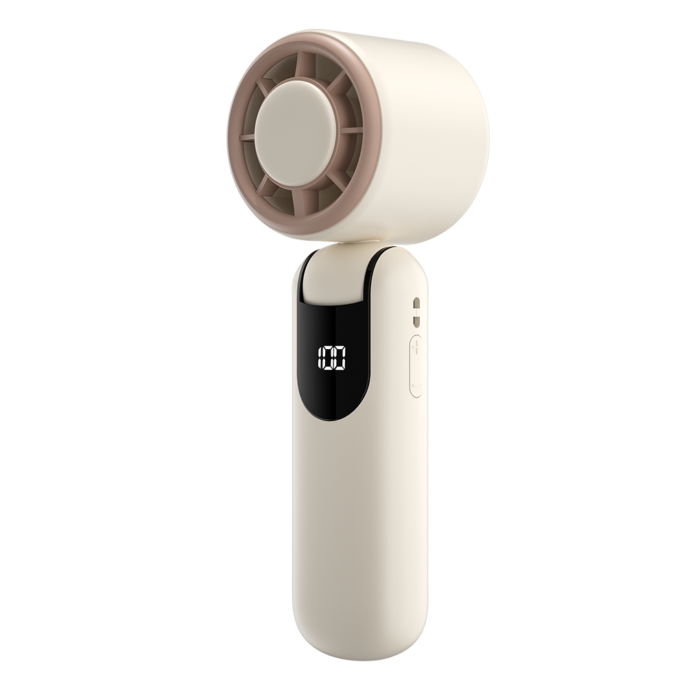 Mini ventilador de refrigeración portátil, ventilador de mano con pantalla LED y linterna, ventilador de refrigeración con batería recargable USB de 100 velocidades y 3000mAh: Blanco