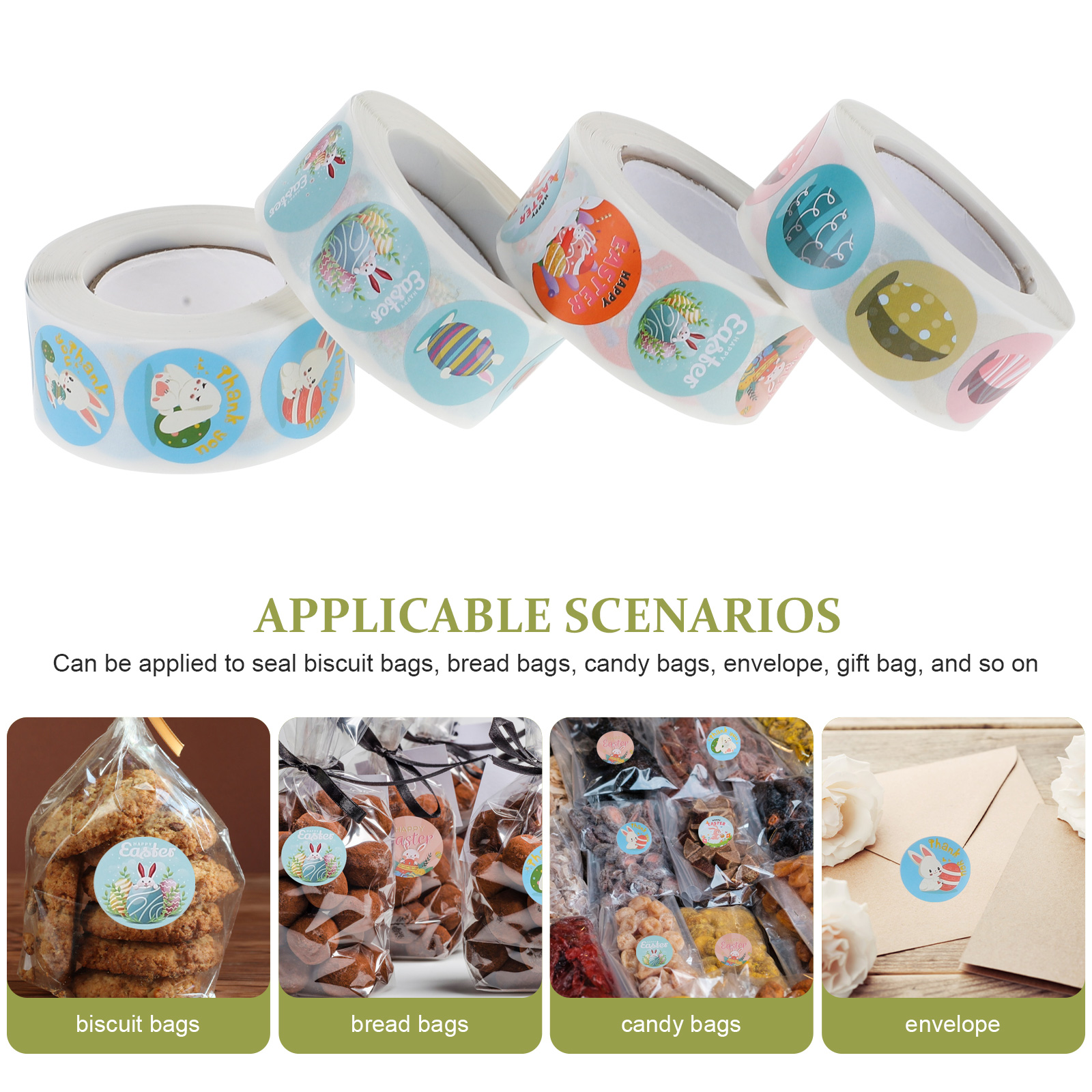 4 Rolls Sticker Easter Accessory Cartoon Egg Sticker Easter Sticker Festival Rabbit Sticker for Easter