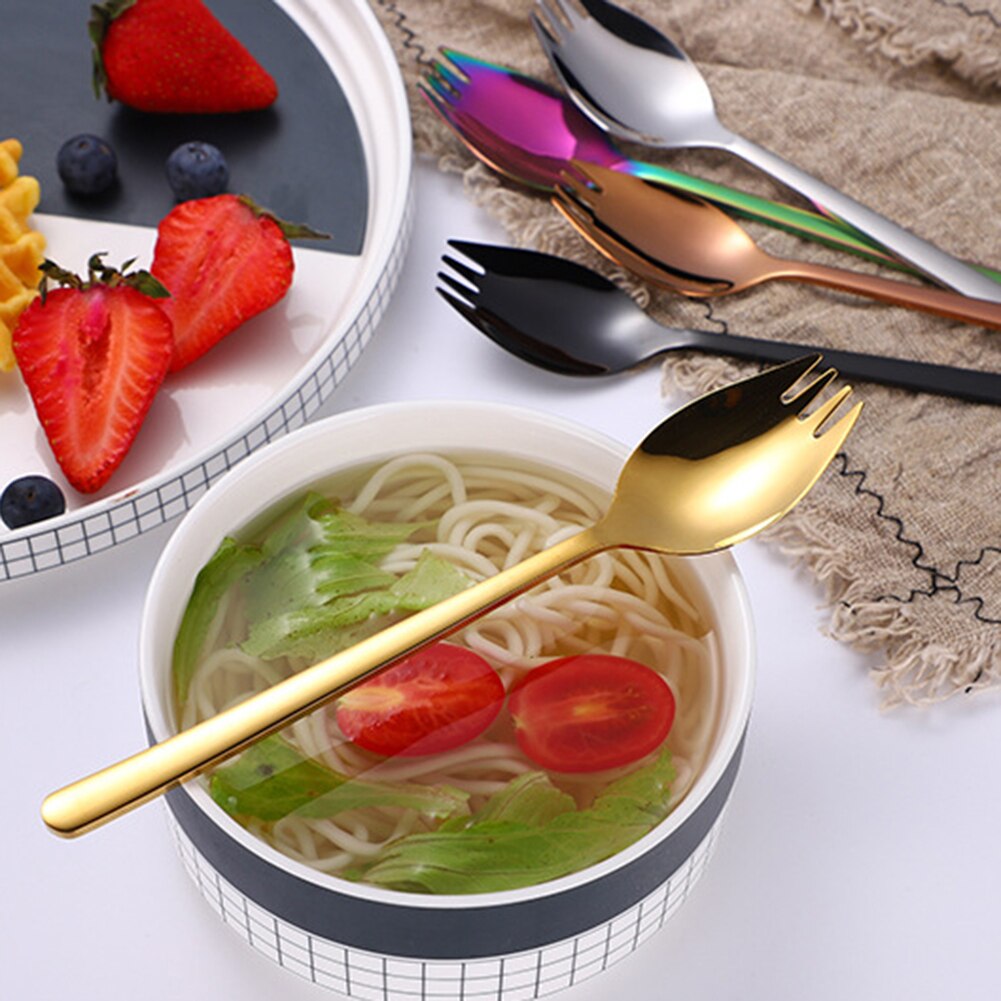 2 in 1 Multifunction Spork Spoon Fork Noodle Fruit Salad Kitchen Restaurant Tool