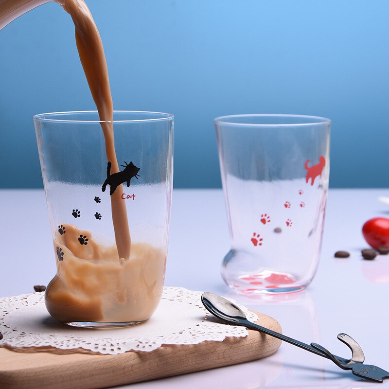Søt frostet glass kopp katt pote form print kaffe krus print personlighet barn frokost melk kopp tumbler drikkeglass