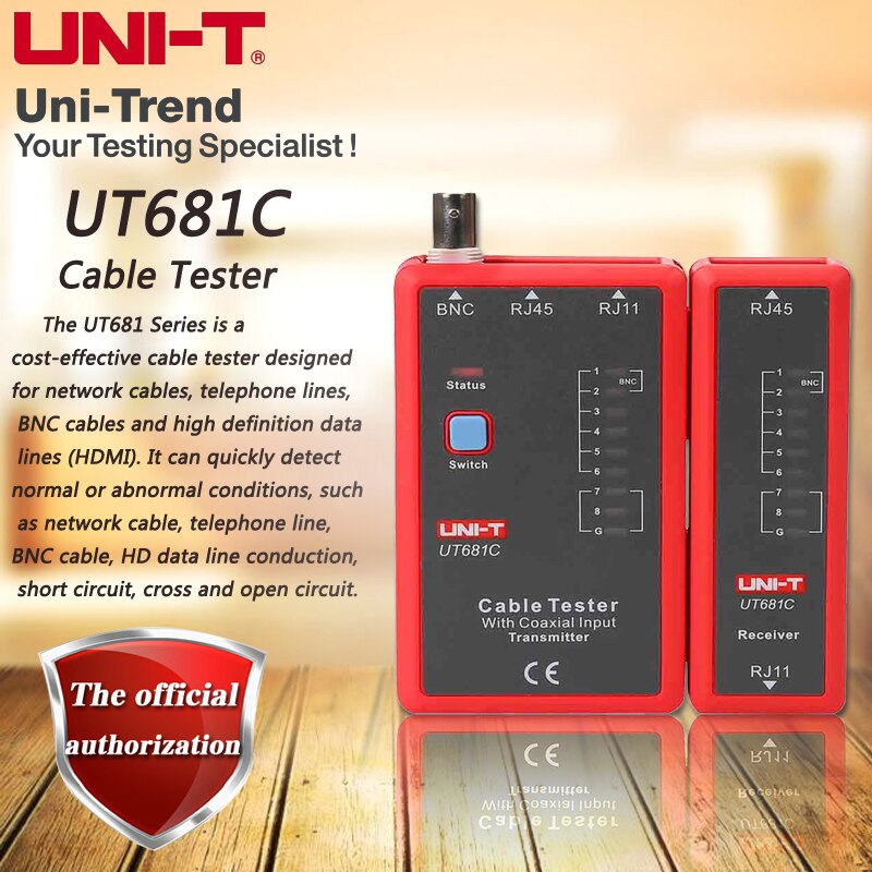 UNI-T UT681C Cable Tester Network / Telephone Line Dual Tester LED Status Display Manual / Auto Shutdown