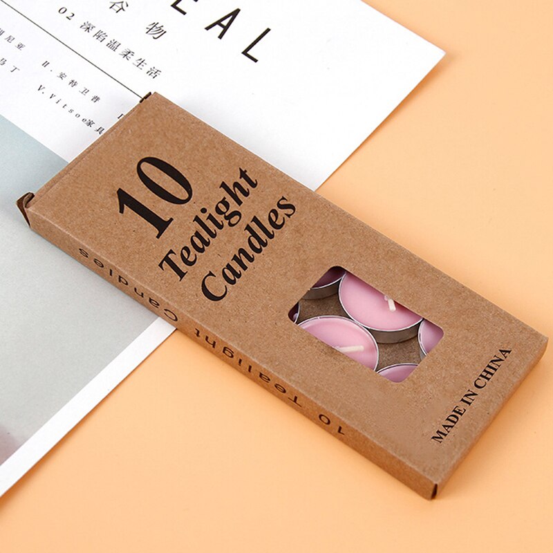 10 unids/caja de velas románticas de cera para té de aromaterapia, vela de Color con velas para de cumpleaños o boda: Rosa