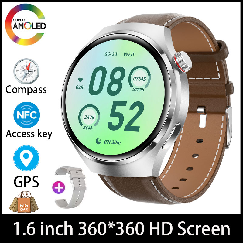 Android ios relógio 4pro gps nfc relógio inteligente masculino 1.6 "tela amoled freqüência cardíaca bluetooth chamada ip68 à prova dip68 água homem senhora smartwatch: CINZA