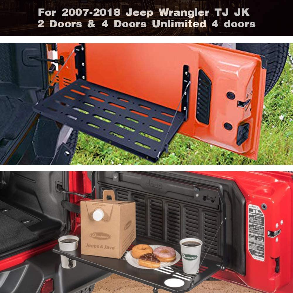 Tailgate Table JK JKU Rear Door Table Aluminum Alloy Black Rear Foldable Back Shelf for Jeep-Wrangler JK 2007